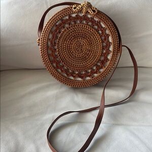 Brown Woven Round Crossbody Bag